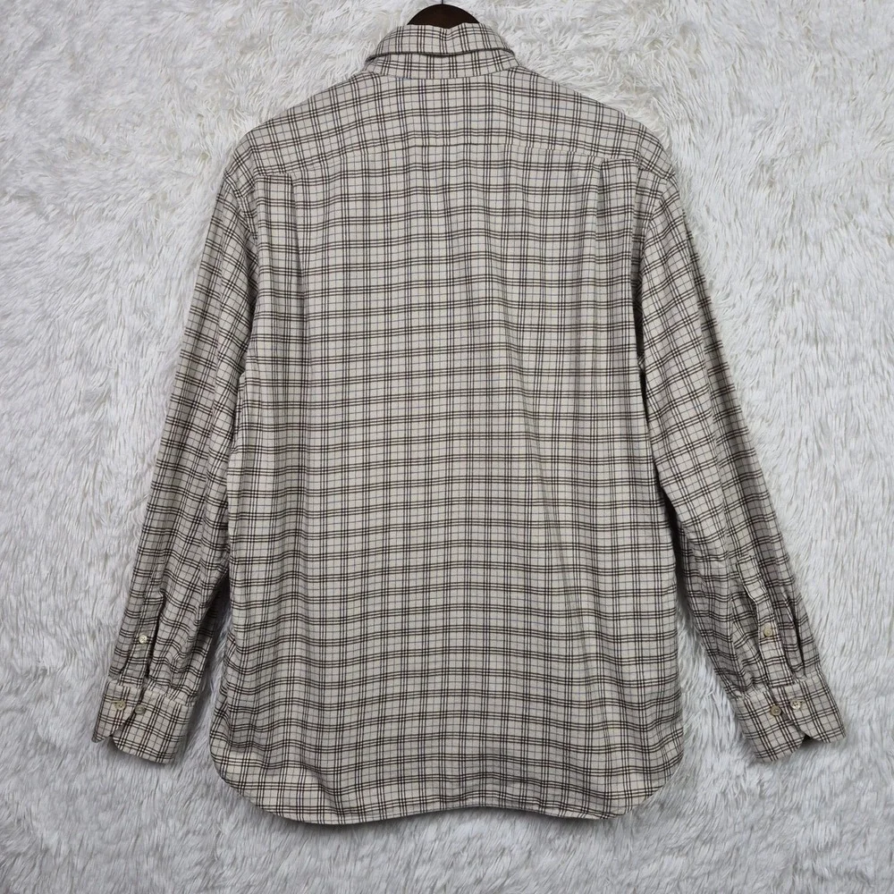 Stenstroms Mens XL Tan Plaid Twofold Cotton Fitted Long Sleeve Button Up Shirt